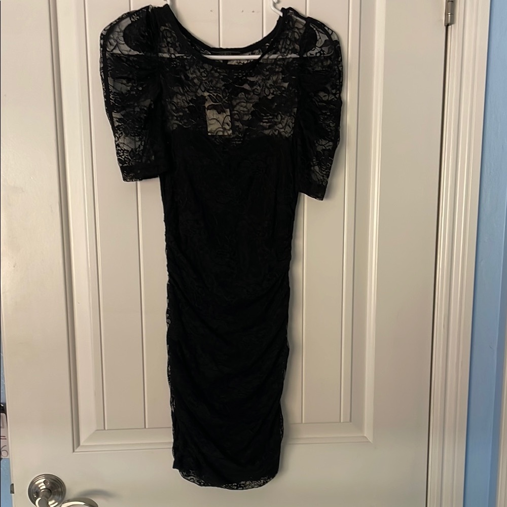 Guess Black Lace Short Sleeve Dress